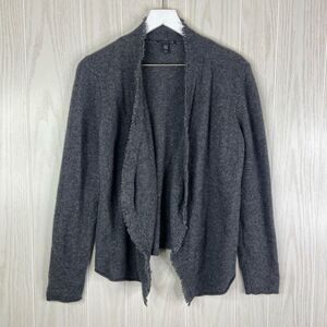 Eileen Fisher Cardigan Womens Fringe Gray Long-Sleeve Open-Front Sweater Medium